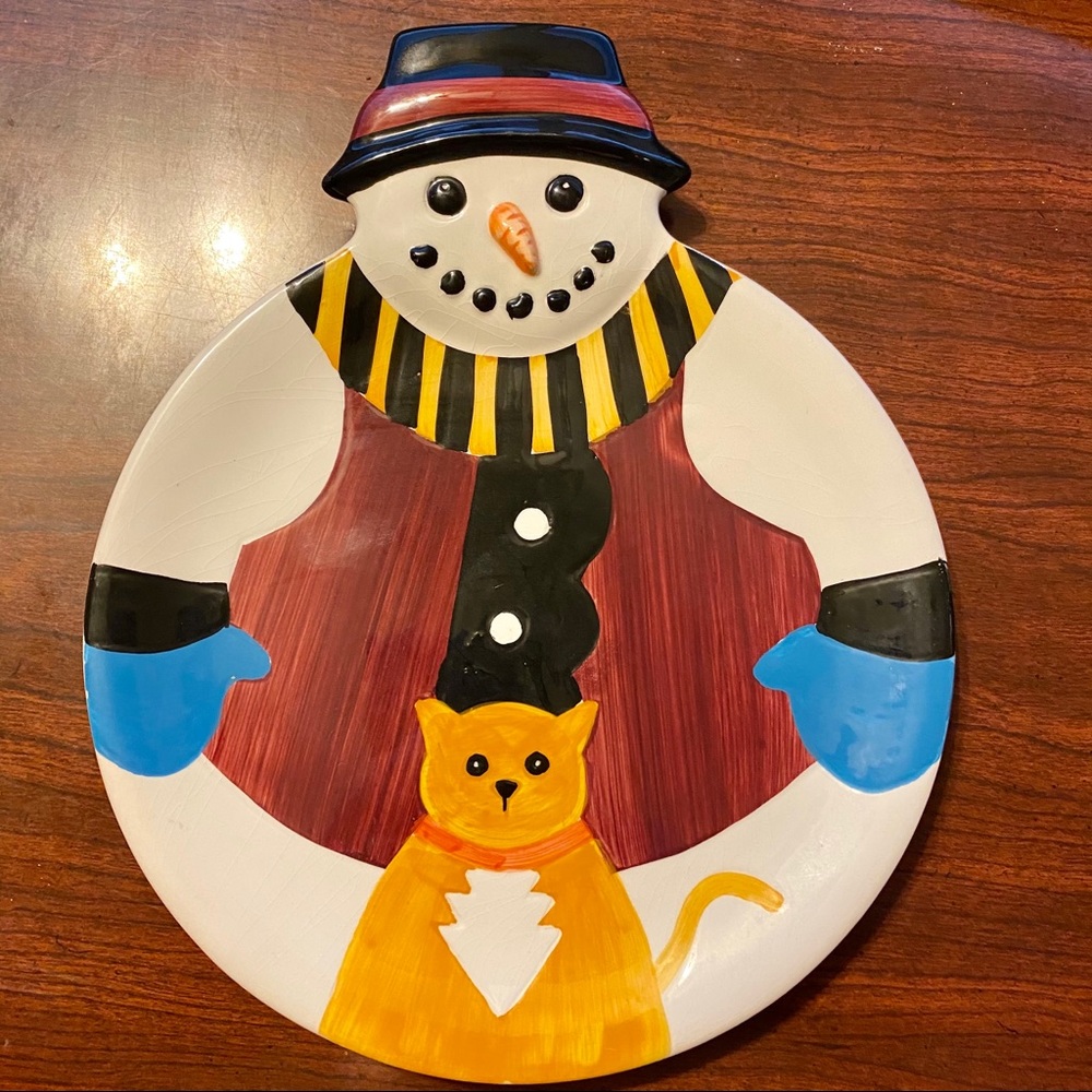 Snowman and a cat plate